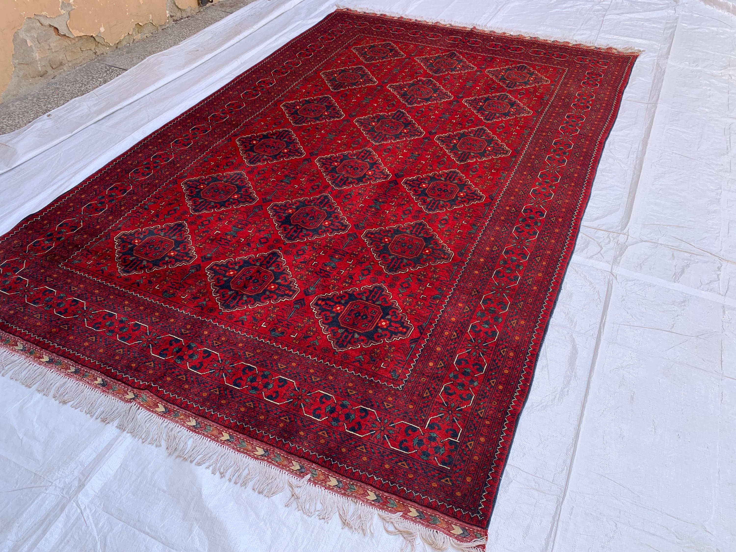 6x10 Handmade Khal Mohammadi Rug– Persian Tribal Carpet, Afghan Wool Rug, Traditional Red and Black Design, Boho Chic Floor Decor 9.8x6.5 ft