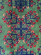 7x10 Green Khal Mohammadi Bukhara Rug– Afghan Tribal Carpet, Geometric Wool Rug, Rug for Living Room, Boho Chic Floor Decor 9.8x6.5 ft