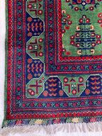 7x10 Green Khal Mohammadi Bukhara Rug– Afghan Tribal Carpet, Geometric Wool Rug, Rug for Living Room, Boho Chic Floor Decor 9.8x6.5 ft