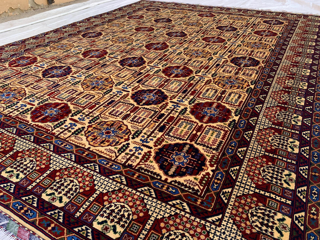 8x11 Authentic Gandum Naksha Afghan Rug, Handwoven, Traditional, Persian, Wool Carpet, Boho Home Decor, Large Area Rug 11.4x8.2 ft