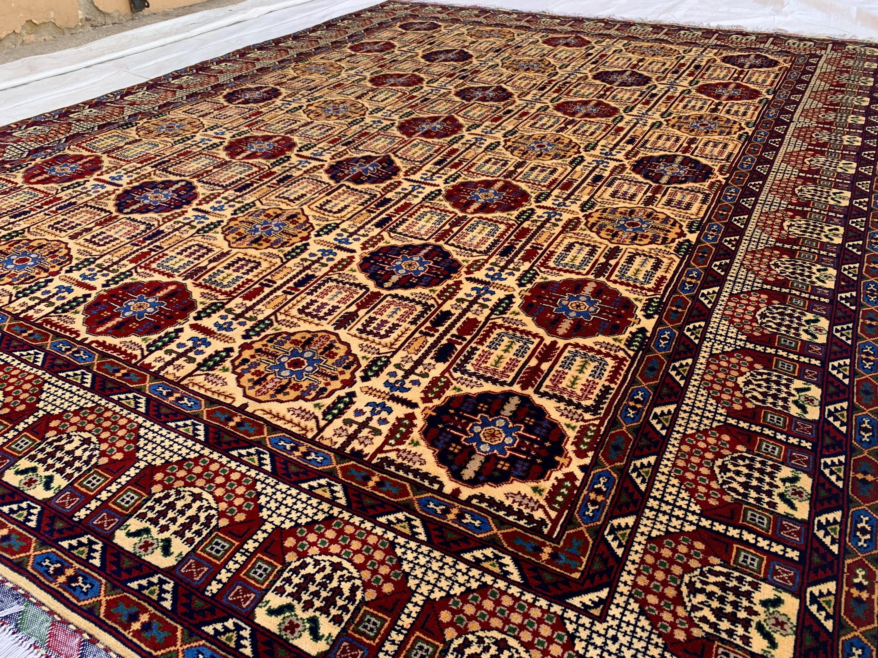 8x11 Authentic Gandum Naksha Afghan Rug, Handwoven, Traditional, Persian, Wool Carpet, Boho Home Decor, Large Area Rug 11.4x8.2 ft