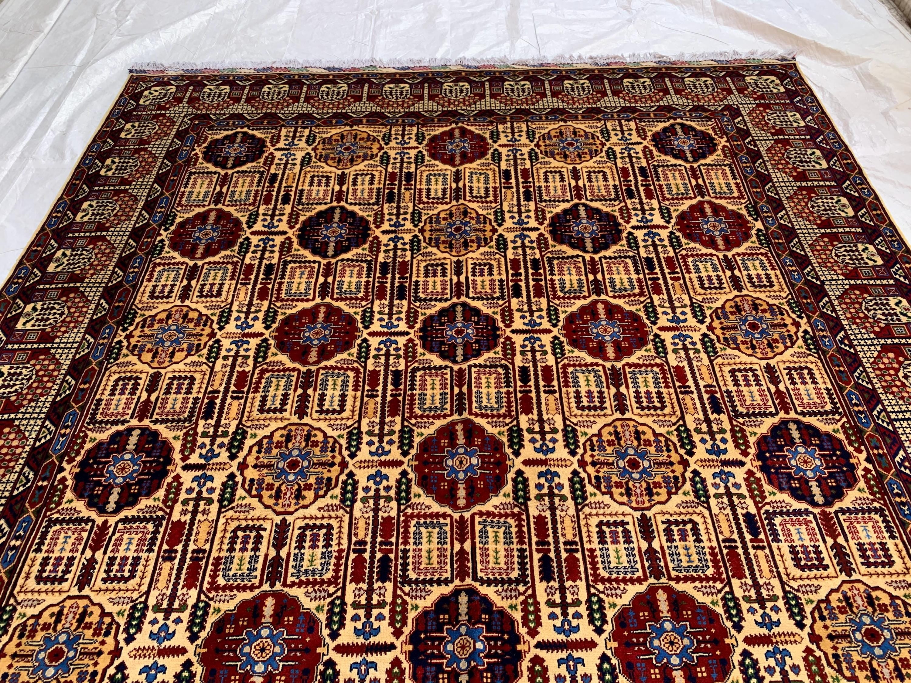 8x11 Authentic Gandum Naksha Afghan Rug, Handwoven, Traditional, Persian, Wool Carpet, Boho Home Decor, Large Area Rug 11.4x8.2 ft