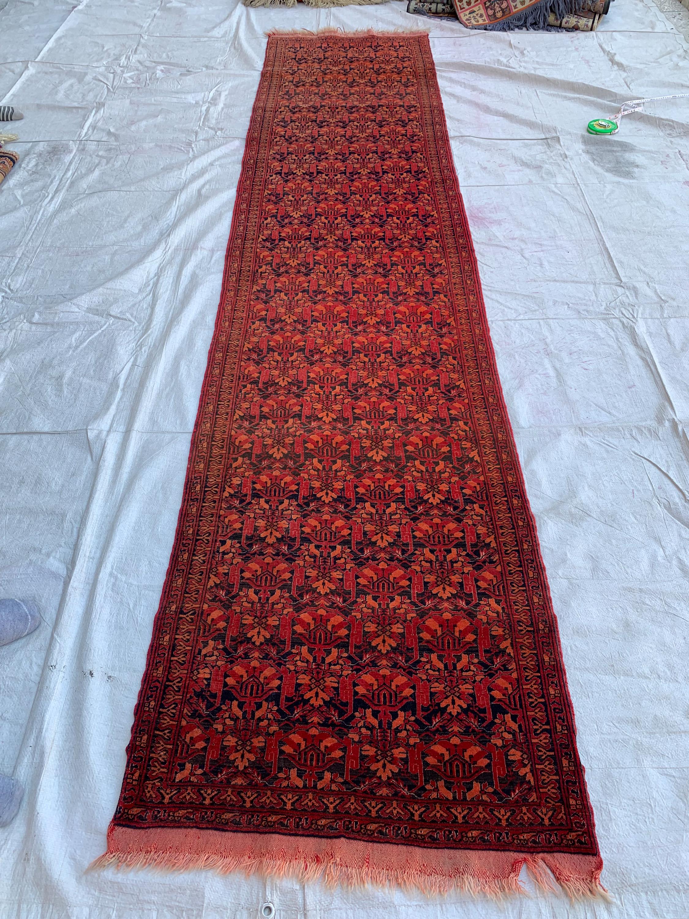 Vintage Khal Mohammadi Runner Rug–3x11ft Tribal Afghan Wool Hallway Carpet–Red Boho Long Rug–Handwoven Oriental Runner, collector tribal rug