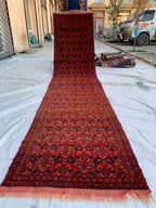 Vintage Khal Mohammadi Runner Rug–3x11ft Tribal Afghan Wool Hallway Carpet–Red Boho Long Rug–Handwoven Oriental Runner, collector tribal rug