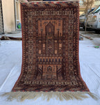 40-Year-Old Vintage Prayer Mat – 4.3x2.5 ft – Handmade Wool Rug, Islamic Prayer Carpet, Antique Afghan Sajjadah, Collectible Tribal Decor