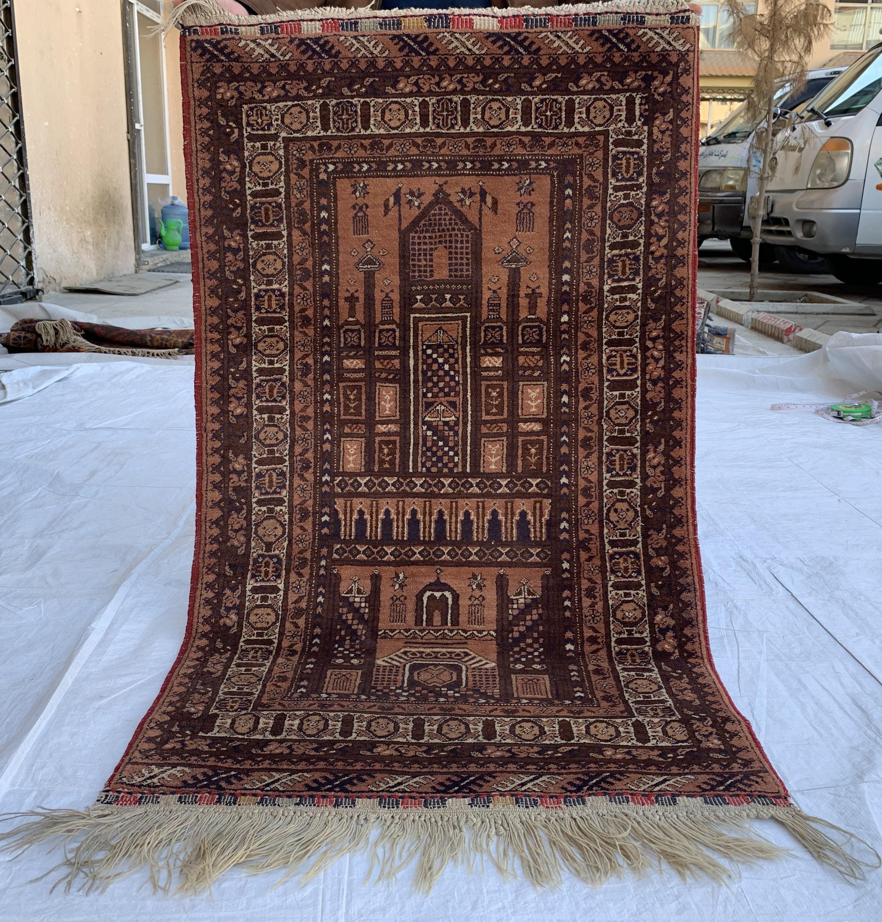 40-Year-Old Vintage Prayer Mat – 4.3x2.5 ft – Handmade Wool Rug, Islamic Prayer Carpet, Antique Afghan Sajjadah, Collectible Tribal Decor
