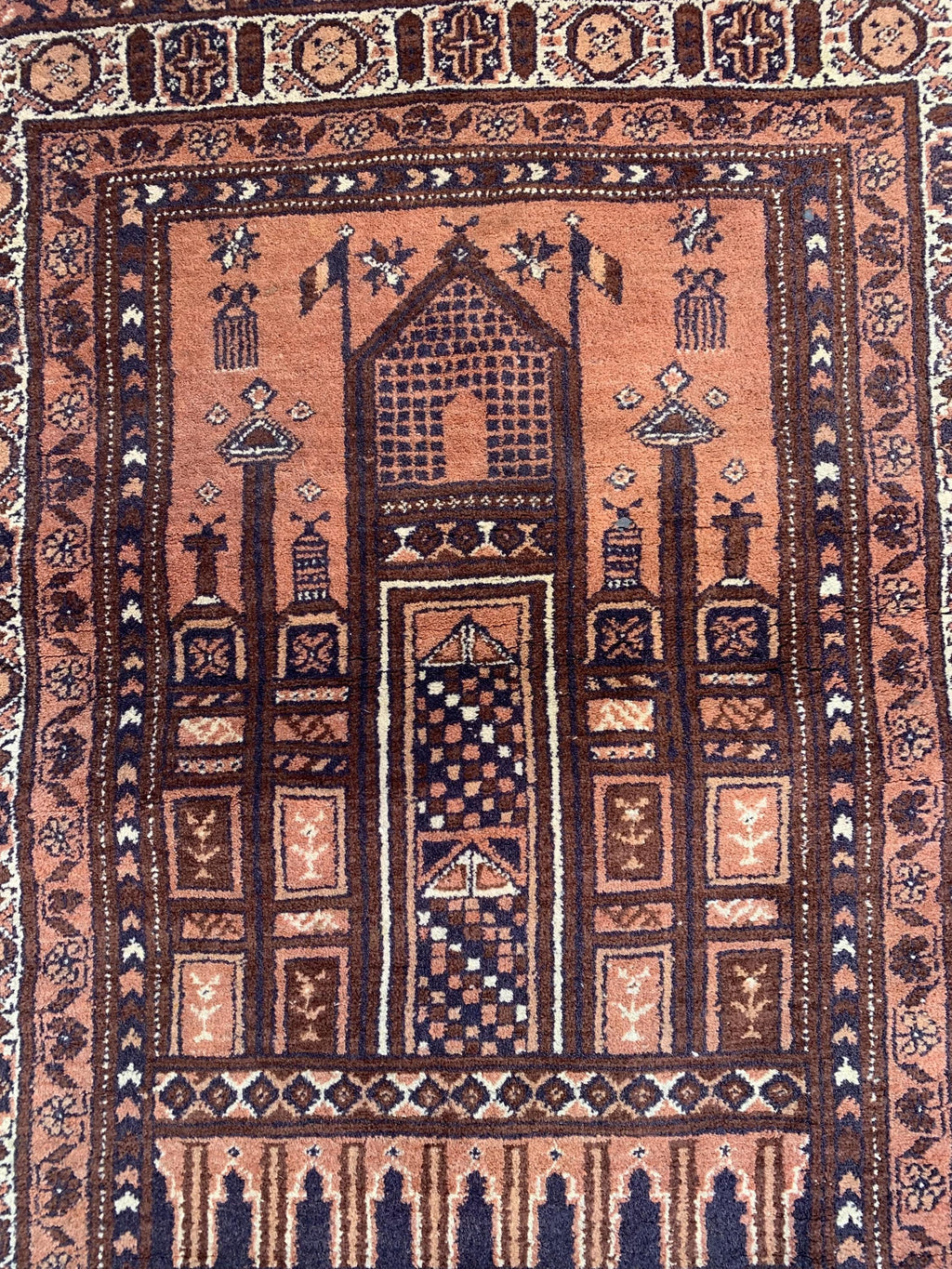 40-Year-Old Vintage Prayer Mat – 4.3x2.5 ft – Handmade Wool Rug, Islamic Prayer Carpet, Antique Afghan Sajjadah, Collectible Tribal Decor