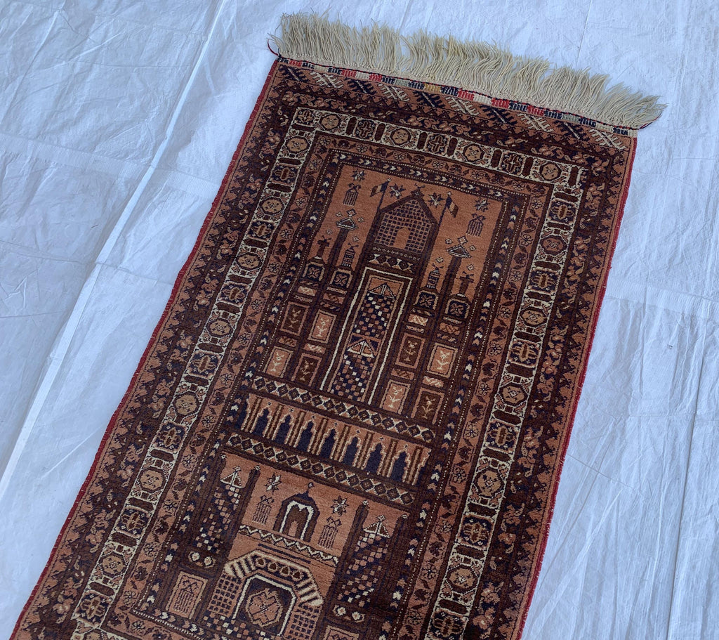 40-Year-Old Vintage Prayer Mat – 4.3x2.5 ft – Handmade Wool Rug, Islamic Prayer Carpet, Antique Afghan Sajjadah, Collectible Tribal Decor
