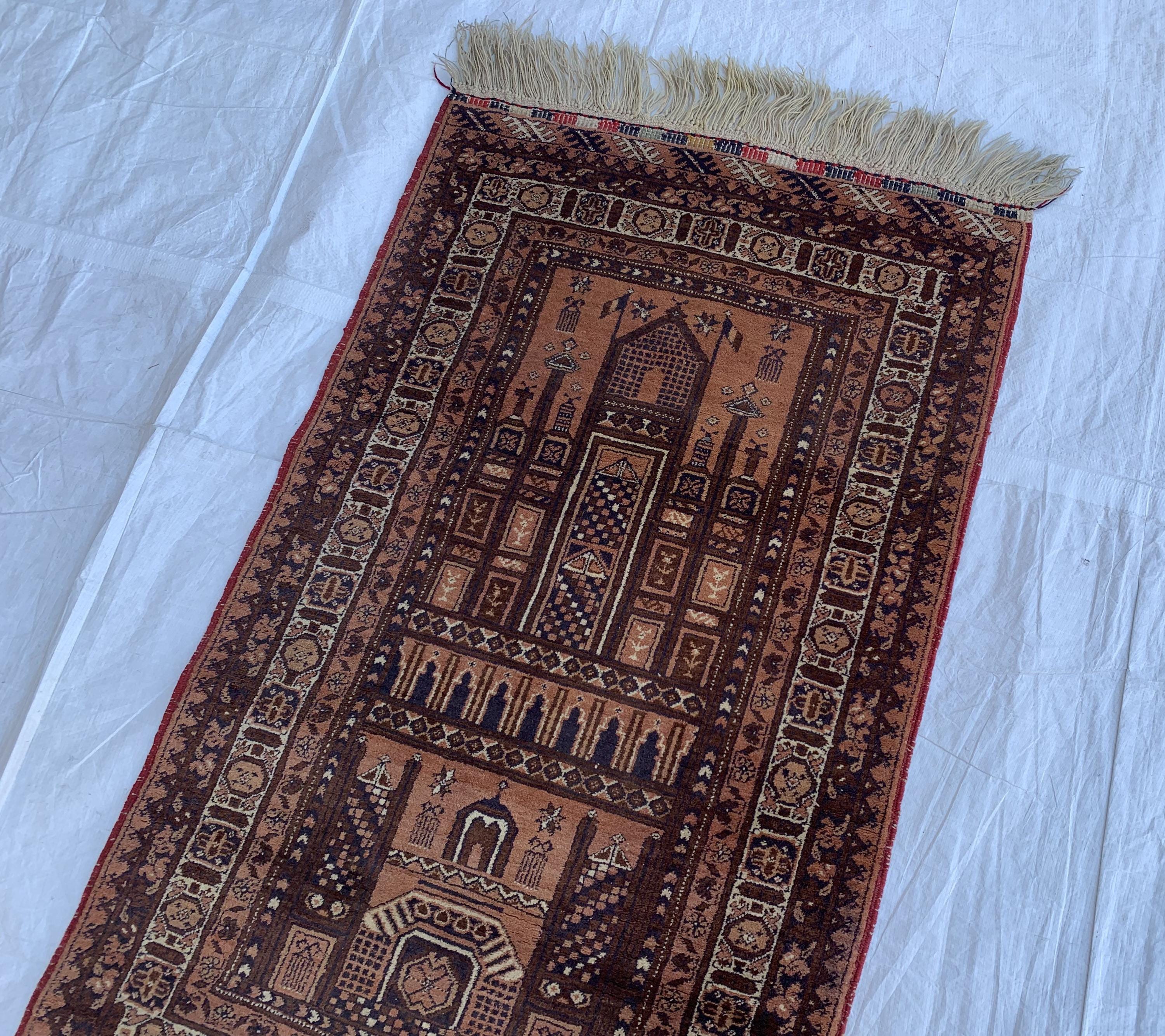 40-Year-Old Vintage Prayer Mat – 4.3x2.5 ft – Handmade Wool Rug, Islamic Prayer Carpet, Antique Afghan Sajjadah, Collectible Tribal Decor