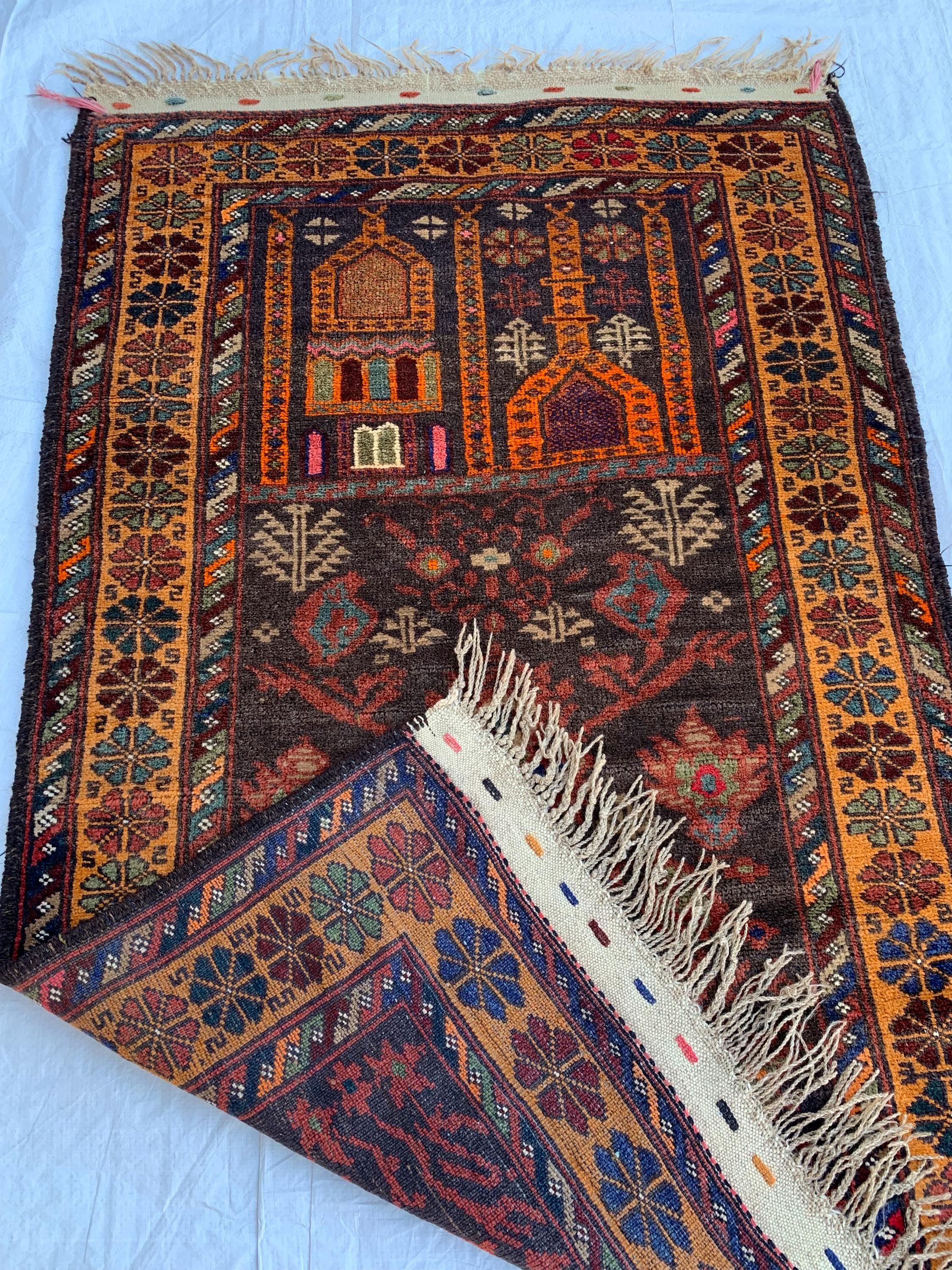 Vintage Prayer Mat – 4.8x2.9 ft – Handmade Wool Rug, Islamic Prayer Carpet, Antique Afghan Sajjadah, Collectible Tribal Decor