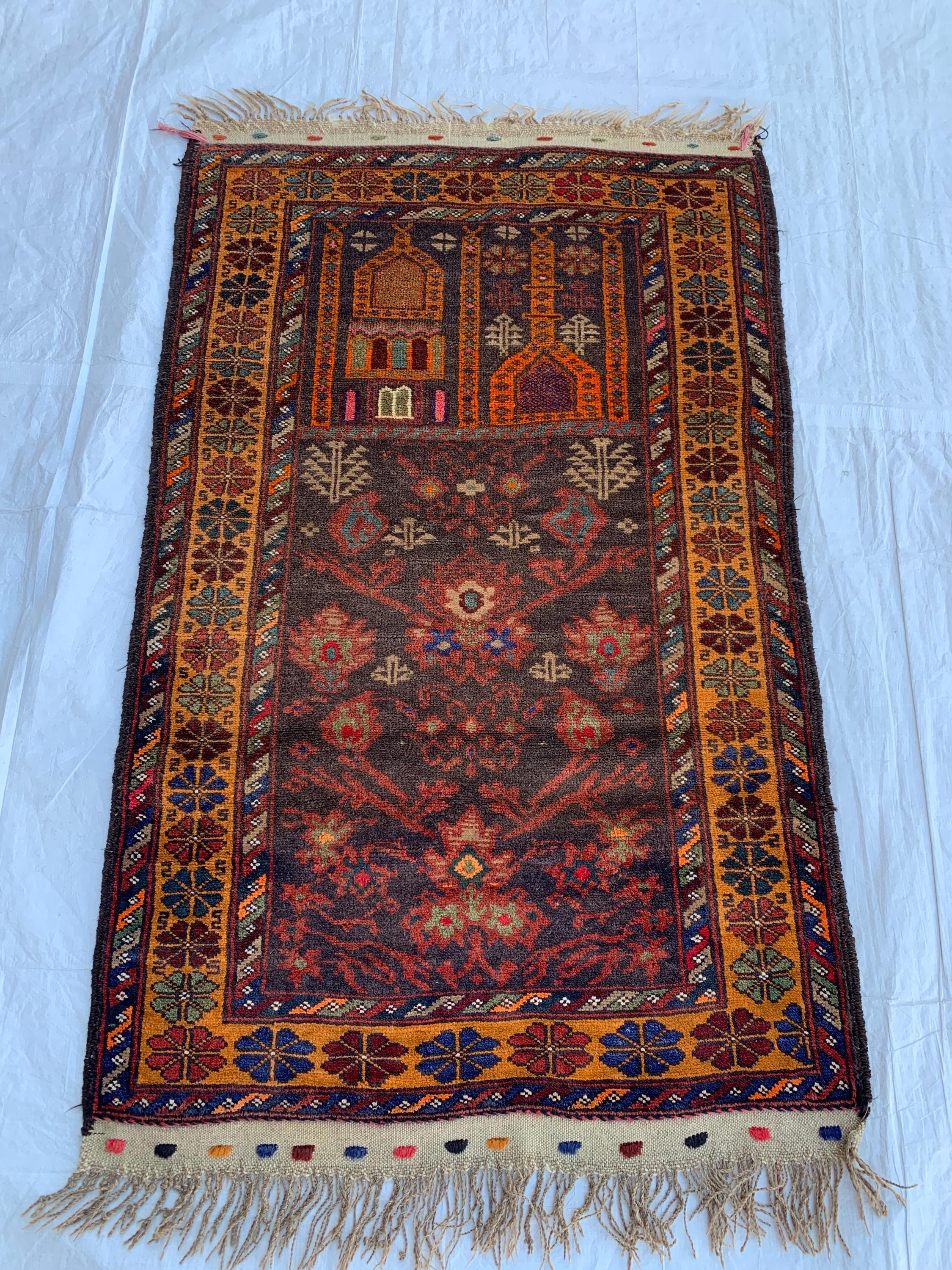 Vintage Prayer Mat – 4.8x2.9 ft – Handmade Wool Rug, Islamic Prayer Carpet, Antique Afghan Sajjadah, Collectible Tribal Decor