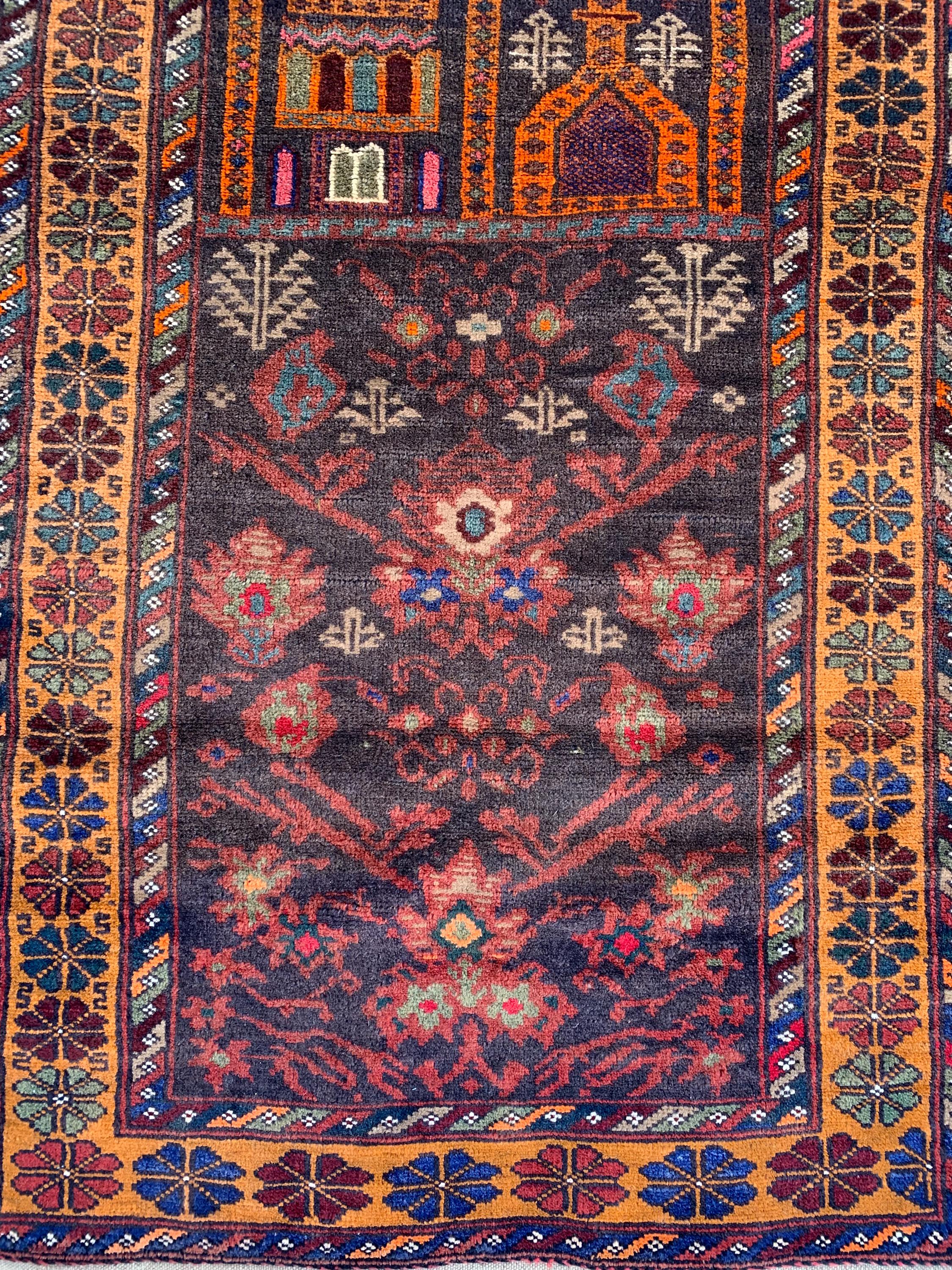 Vintage Prayer Mat – 4.8x2.9 ft – Handmade Wool Rug, Islamic Prayer Carpet, Antique Afghan Sajjadah, Collectible Tribal Decor