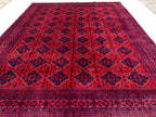 9x12 Hand-Knotted Khamyab Rug Red & Navy Blue Afghan Wool Carpet, Traditional Tribal Area Rug, Rug for Living Room, Dining Room 9.6x12.5 ft