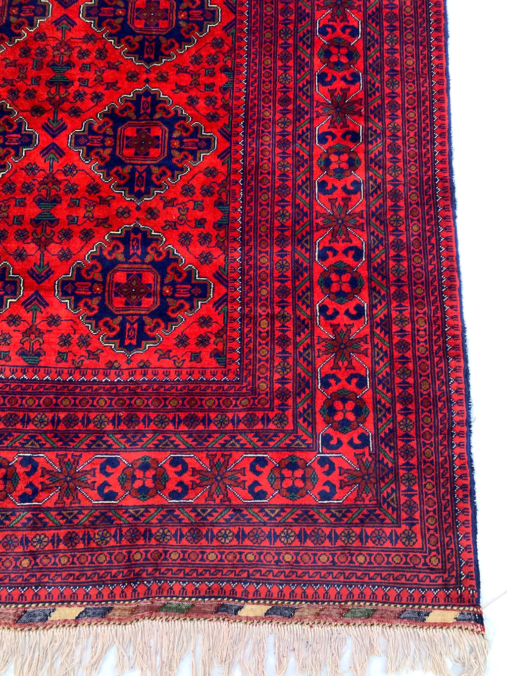 9x12 Hand-Knotted Khamyab Rug Red & Navy Blue Afghan Wool Carpet, Traditional Tribal Area Rug, Rug for Living Room, Dining Room 9.6x12.5 ft