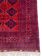 9x12 Hand-Knotted Khamyab Rug Red & Navy Blue Afghan Wool Carpet, Traditional Tribal Area Rug, Rug for Living Room, Dining Room 9.6x12.5 ft