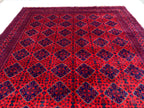 9x12 Hand-Knotted Khamyab Rug Red & Navy Blue Afghan Wool Carpet, Traditional Tribal Area Rug, Rug for Living Room, Dining Room 9.6x12.5 ft