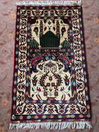 3x4 Hand-Knotted Prayer Mat – Islamic Rug for Salah, Wool Muslim Prayer Rug, Ramadan Gift, 4.1x2.8 ft, Wall Hanging Rug