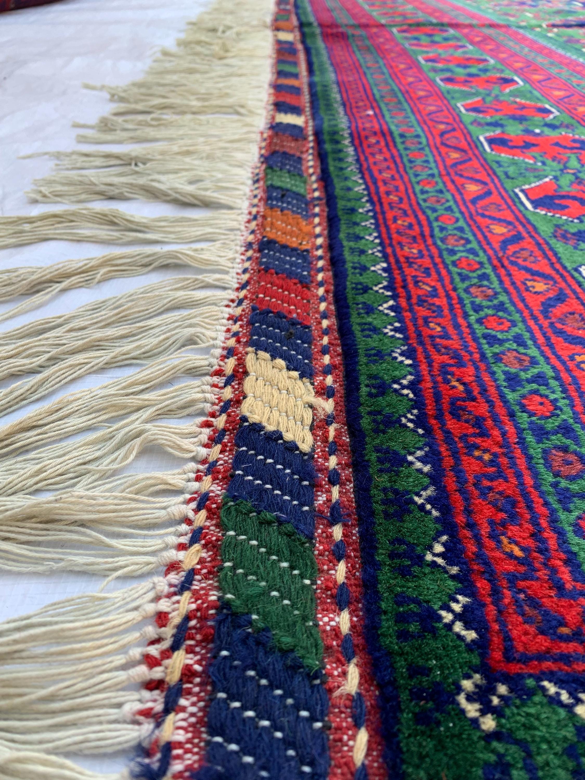 10x12 Hand-Knotted Deep Green, Red and Blue, Soft and Durable Afghan Wool Carpet, Tribal Oriental Area Rug, Rug For Living Room, 11.5x9.6