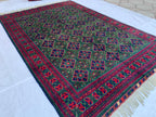 10x12 Hand-Knotted Deep Green, Red and Blue, Soft and Durable Afghan Wool Carpet, Tribal Oriental Area Rug, Rug For Living Room, 11.5x9.6