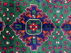 10x12 Hand-Knotted Deep Green, Red and Blue, Soft and Durable Afghan Wool Carpet, Tribal Oriental Area Rug, Rug For Living Room, 11.5x9.6