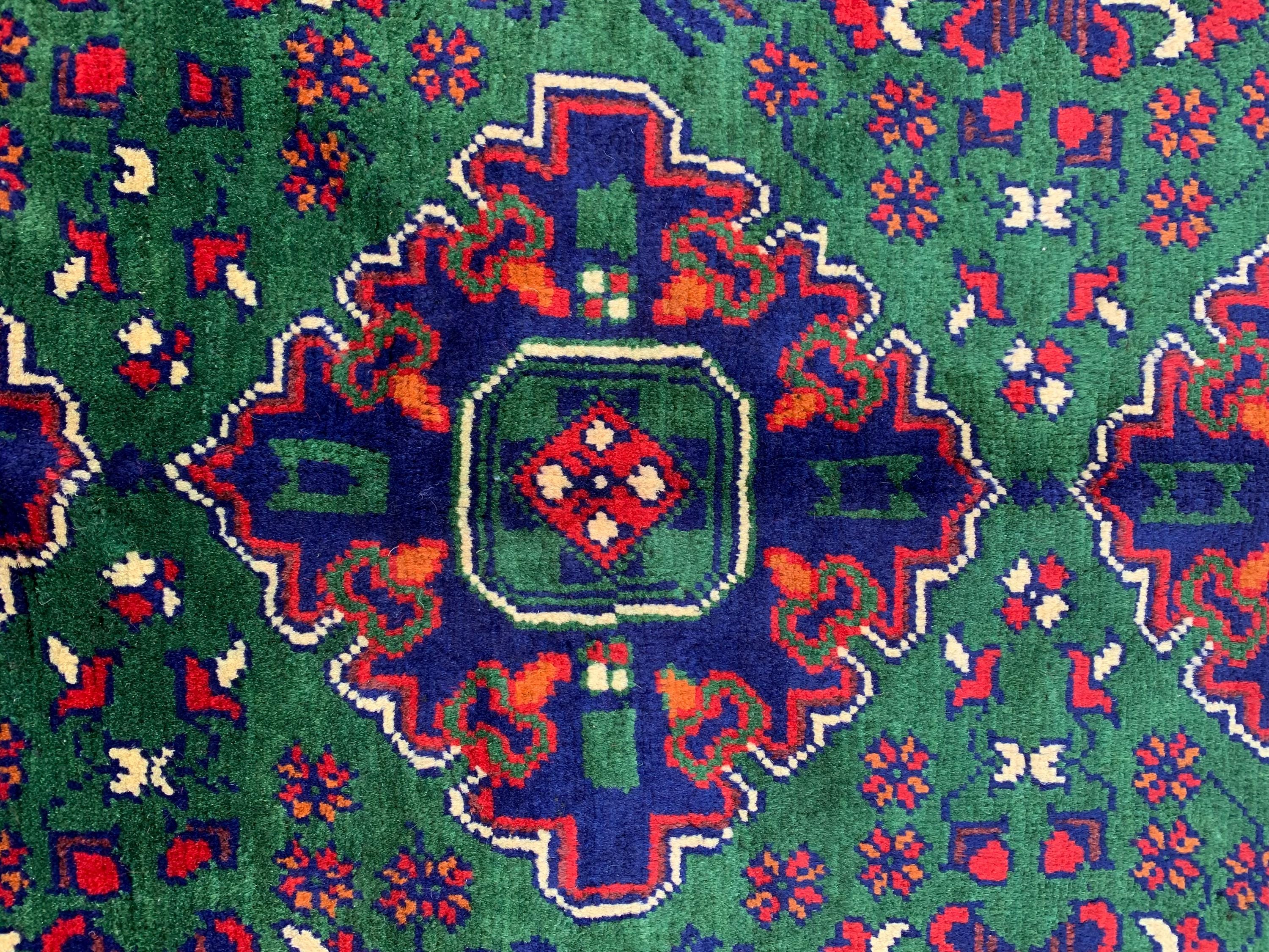 10x12 Hand-Knotted Deep Green, Red and Blue, Soft and Durable Afghan Wool Carpet, Tribal Oriental Area Rug, Rug For Living Room, 11.5x9.6