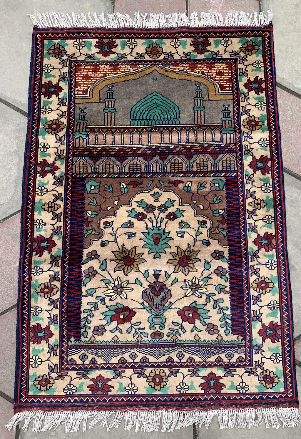 Hand-Knotted Prayer Mat 4.1x2.8 ft – Islamic Rug for Salah, Wool Muslim Prayer Rug, Ramadan Gift