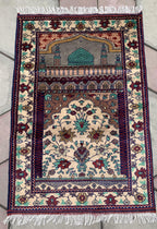Hand-Knotted Prayer Mat 4.1x2.8 ft – Islamic Rug for Salah, Wool Muslim Prayer Rug, Ramadan Gift