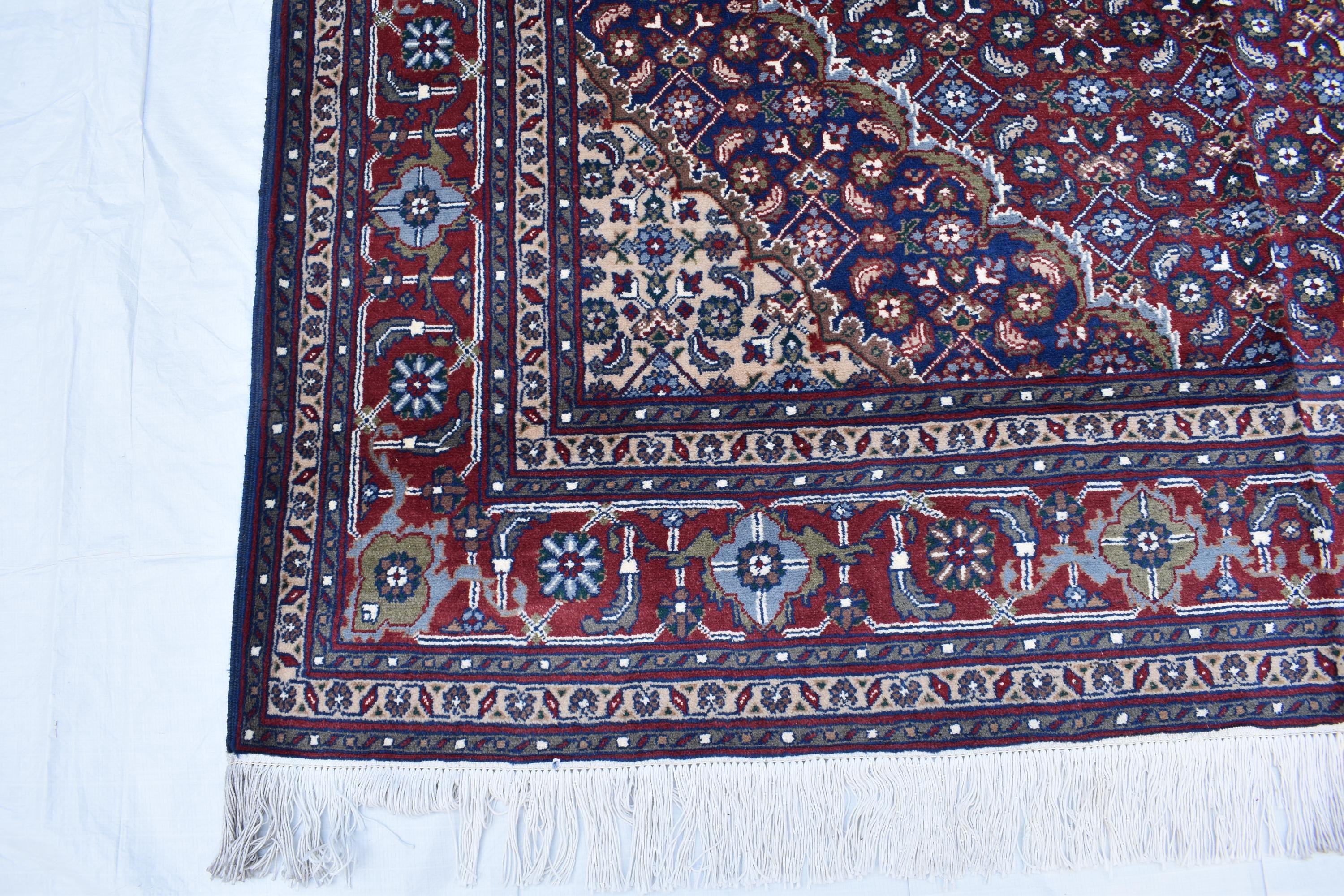 7x10 Hand-Knotted Red & Navy Blue Tabriz Rug – Afghan Wool Area Carpet, Persian Style Rug, Rug for Living Room, Bedroom Rug 9’10” x 6’7 ft