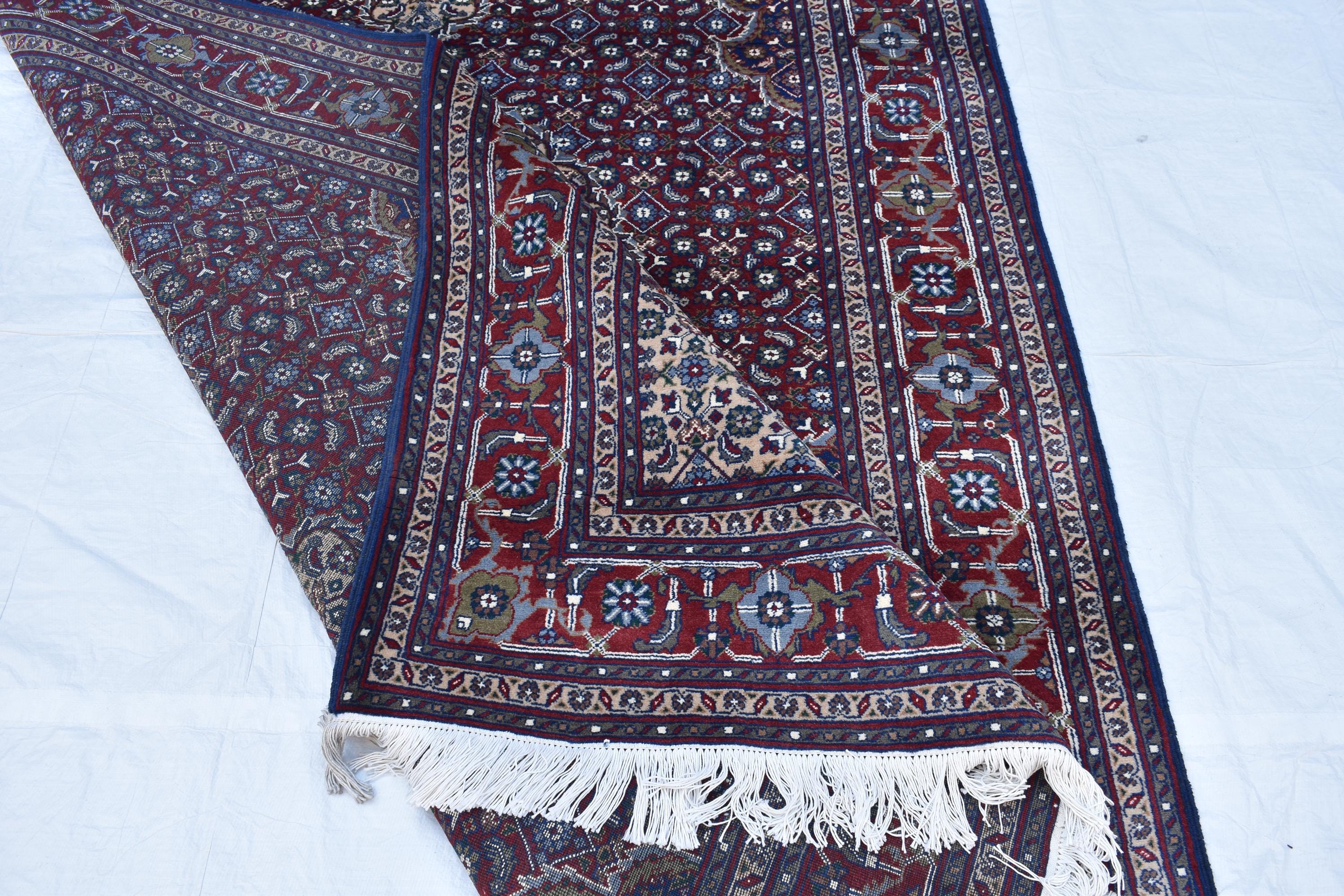 7x10 Hand-Knotted Red & Navy Blue Tabriz Rug – Afghan Wool Area Carpet, Persian Style Rug, Rug for Living Room, Bedroom Rug 9’10” x 6’7 ft