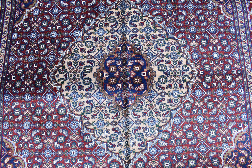 7x10 Hand-Knotted Red & Navy Blue Tabriz Rug – Afghan Wool Area Carpet, Persian Style Rug, Rug for Living Room, Bedroom Rug 9’10” x 6’7 ft