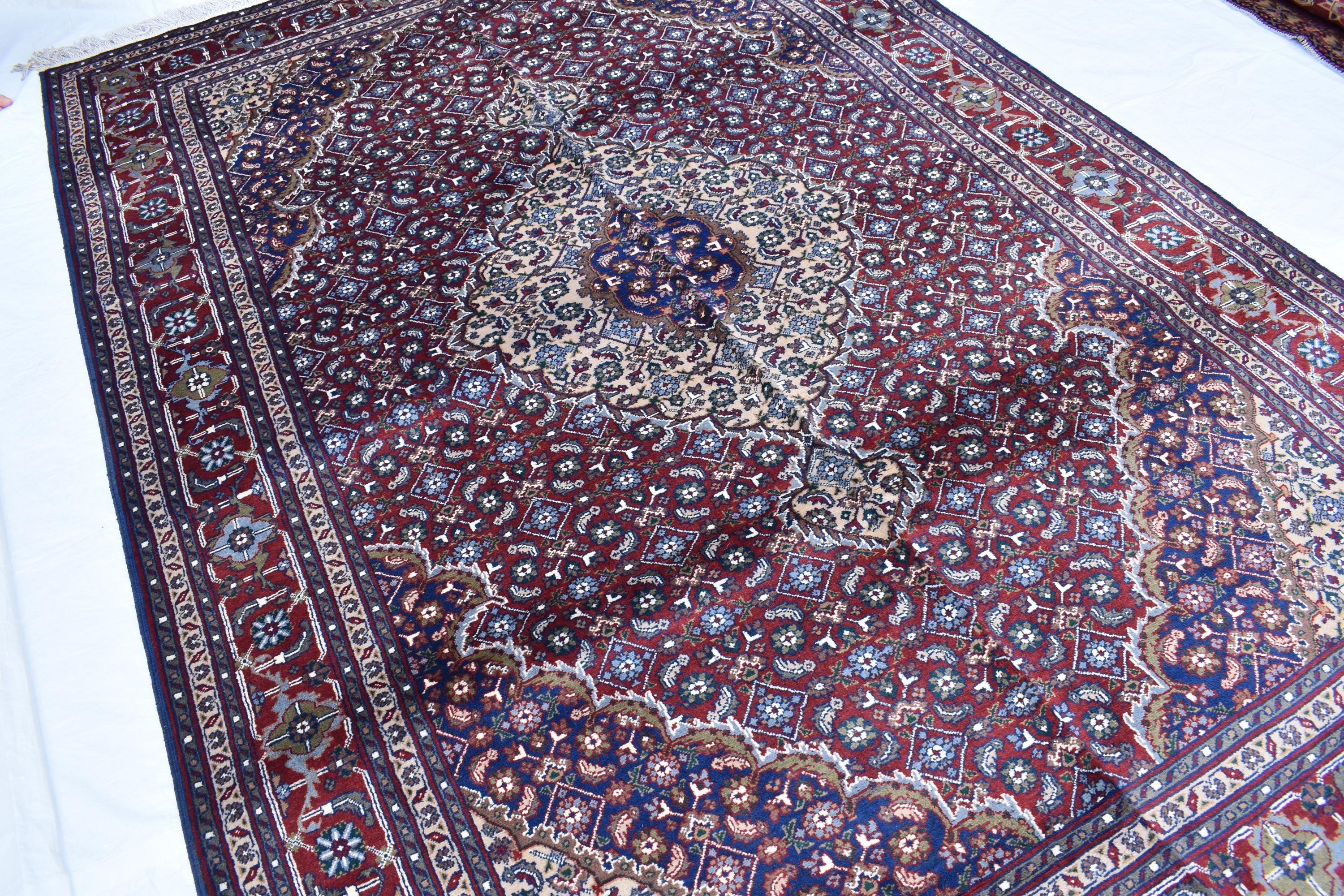 7x10 Hand-Knotted Red & Navy Blue Tabriz Rug – Afghan Wool Area Carpet, Persian Style Rug, Rug for Living Room, Bedroom Rug 9’10” x 6’7 ft