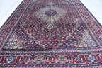 7x10 Hand-Knotted Red & Navy Blue Tabriz Rug – Afghan Wool Area Carpet, Persian Style Rug, Rug for Living Room, Bedroom Rug 9’10” x 6’7 ft