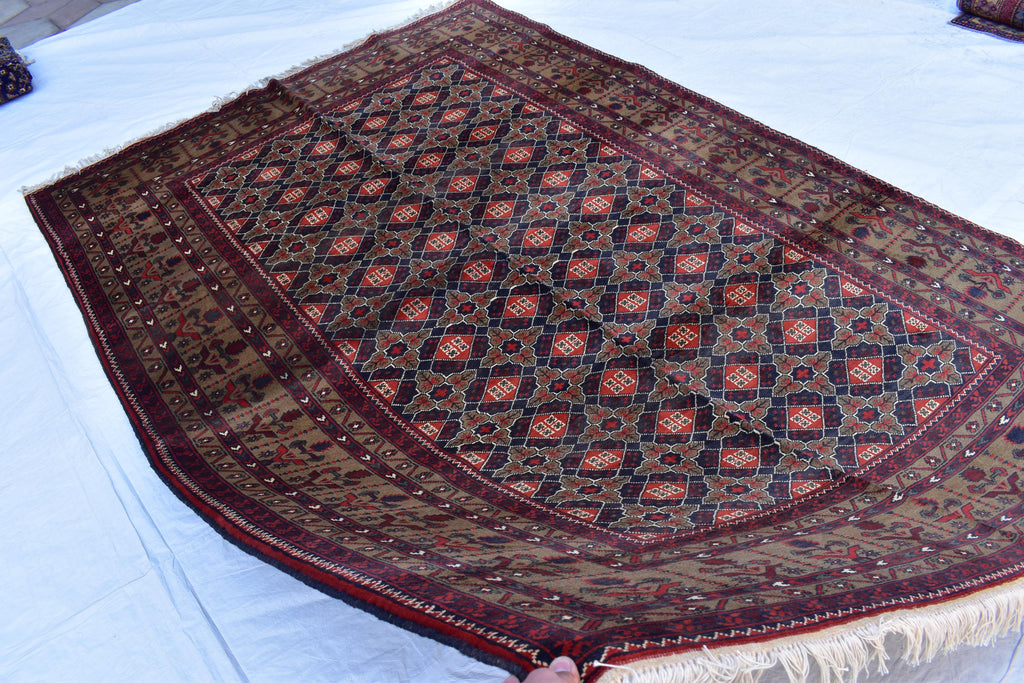 6x10 Hand-Knotted Sitara Naksha Rug | Authentic Afghan Wool Carpet | Oriental Area Rug, Rug for Dining Room, Bedroom Rug 9.8x6.5 ft