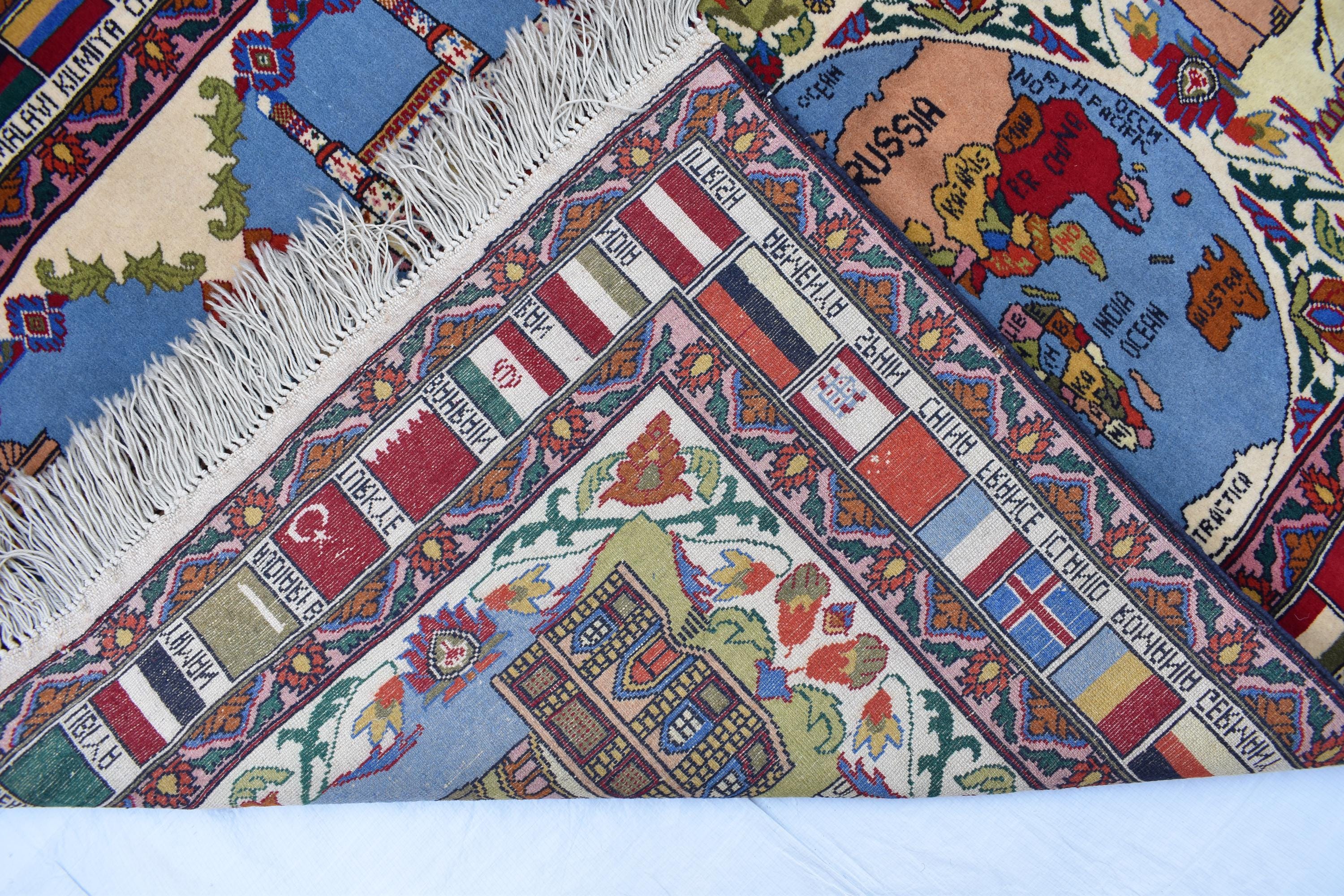 Pictorial Rug Handmade Afghan – 5.5x4.1 ft | World Map & Architecture Design | Wool War Carpet | Collectible Vintage Rug, Perfect For Office