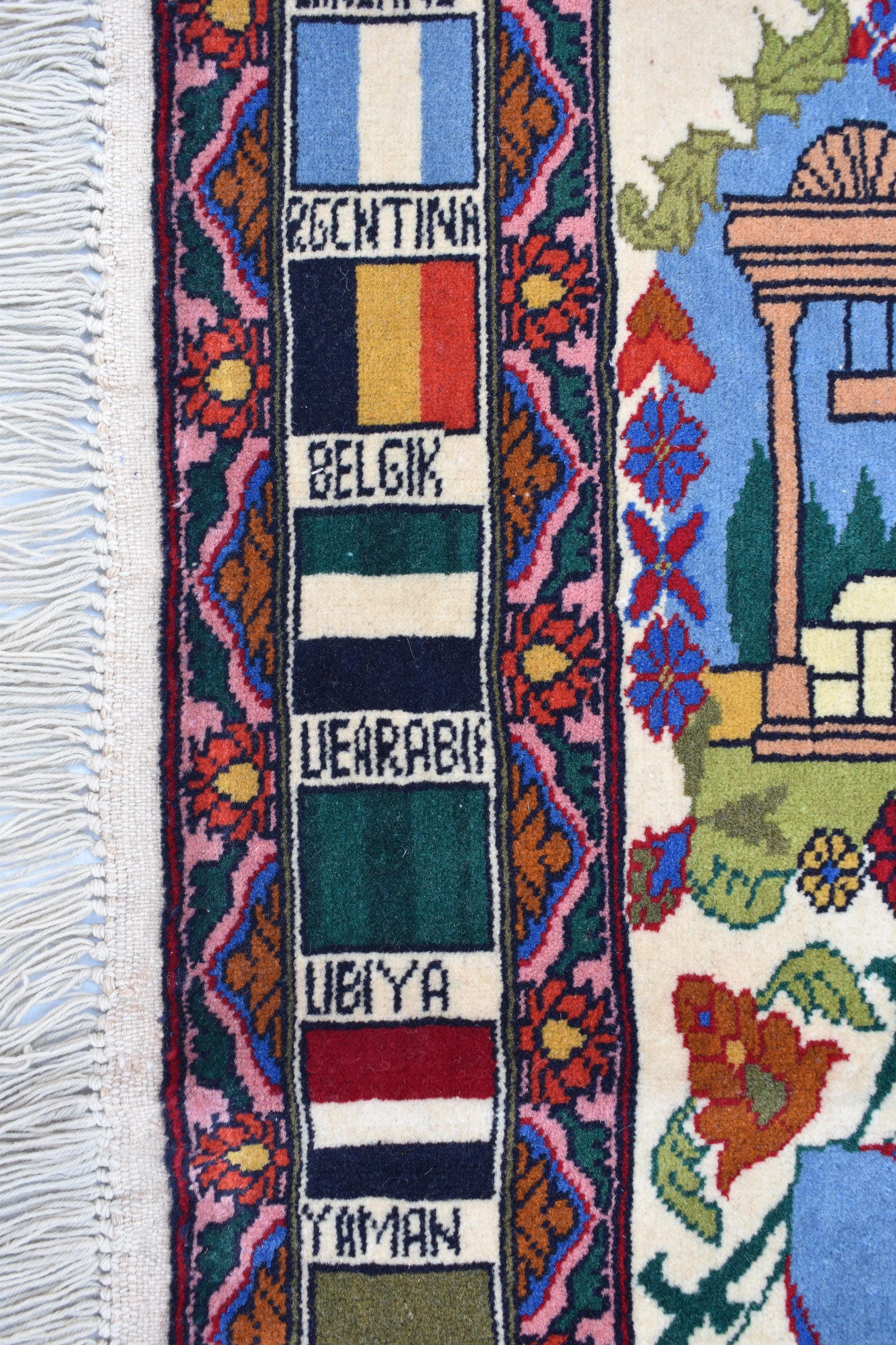 Pictorial Rug Handmade Afghan – 5.5x4.1 ft | World Map & Architecture Design | Wool War Carpet | Collectible Vintage Rug, Perfect For Office