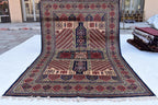 7x10 Caucasian Kazak Handwoven Rug – Soft Wool, Geometric Tribal Design, Cross Pattern Rug, Rug for Living Room Bedroom Rug 6.7x10 ft