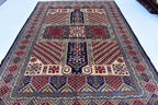 7x10 Caucasian Kazak Handwoven Rug – Soft Wool, Geometric Tribal Design, Cross Pattern Rug, Rug for Living Room Bedroom Rug 6.7x10 ft