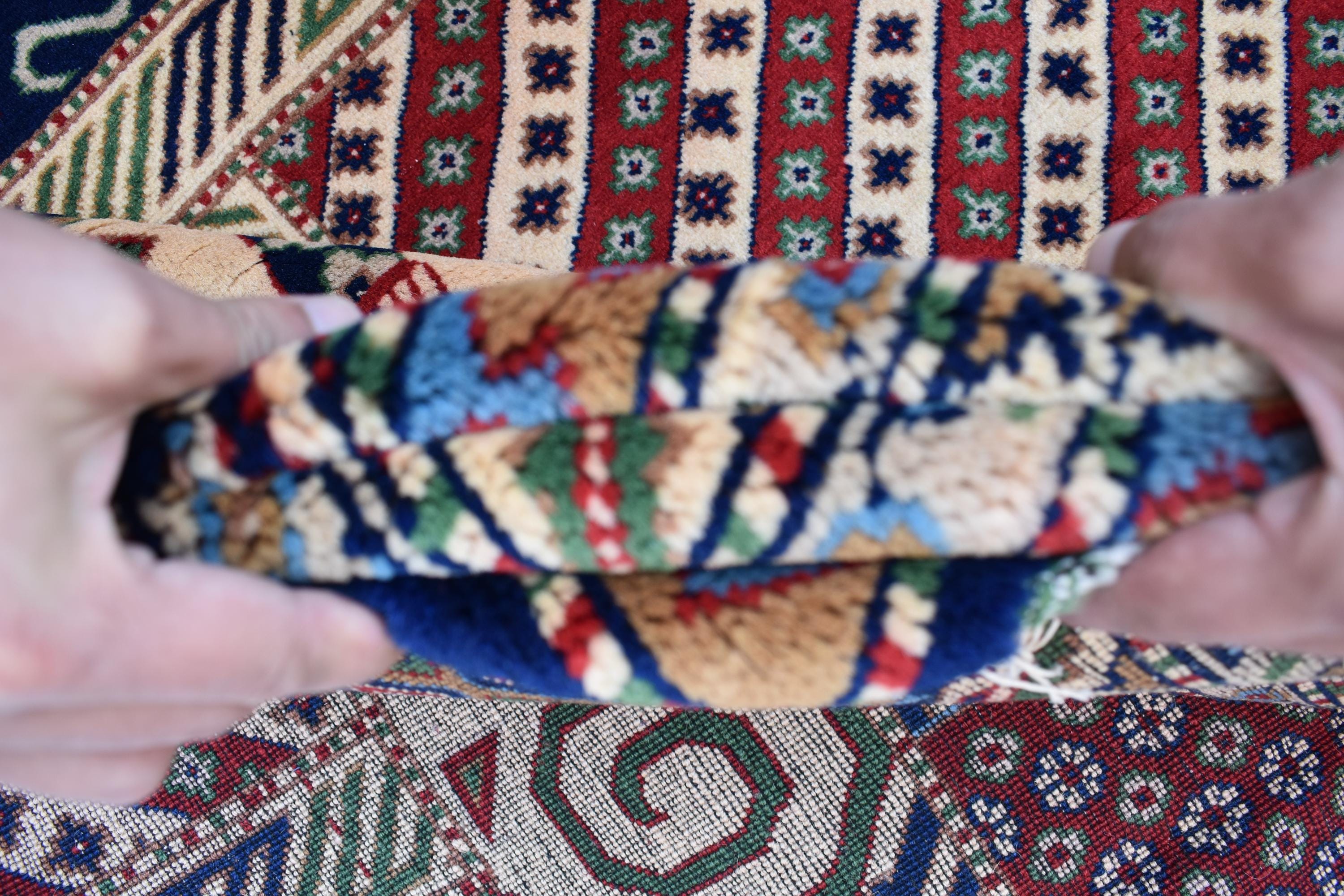 7x10 Caucasian Kazak Handwoven Rug – Soft Wool, Geometric Tribal Design, Cross Pattern Rug, Rug for Living Room Bedroom Rug 6.7x10 ft