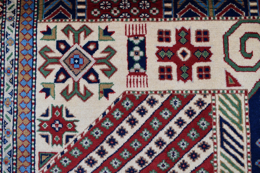 7x10 Caucasian Kazak Handwoven Rug – Soft Wool, Geometric Tribal Design, Cross Pattern Rug, Rug for Living Room Bedroom Rug 6.7x10 ft