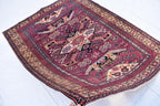 4x5 Vintage Afghan Tribal Rug - Handmade Kazak Wool Rug - Geometric Nomadic Carpet, Collectible Rare Rug, Caucasian Pattern, Burgundy Red