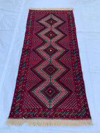 3x6 Vintage Afghan Turkmen Bokhara Rug – Handmade Wool Carpet with Traditional Geometric Gul Design in Rich Red & Deep Brown 2.9x6.2 ft
