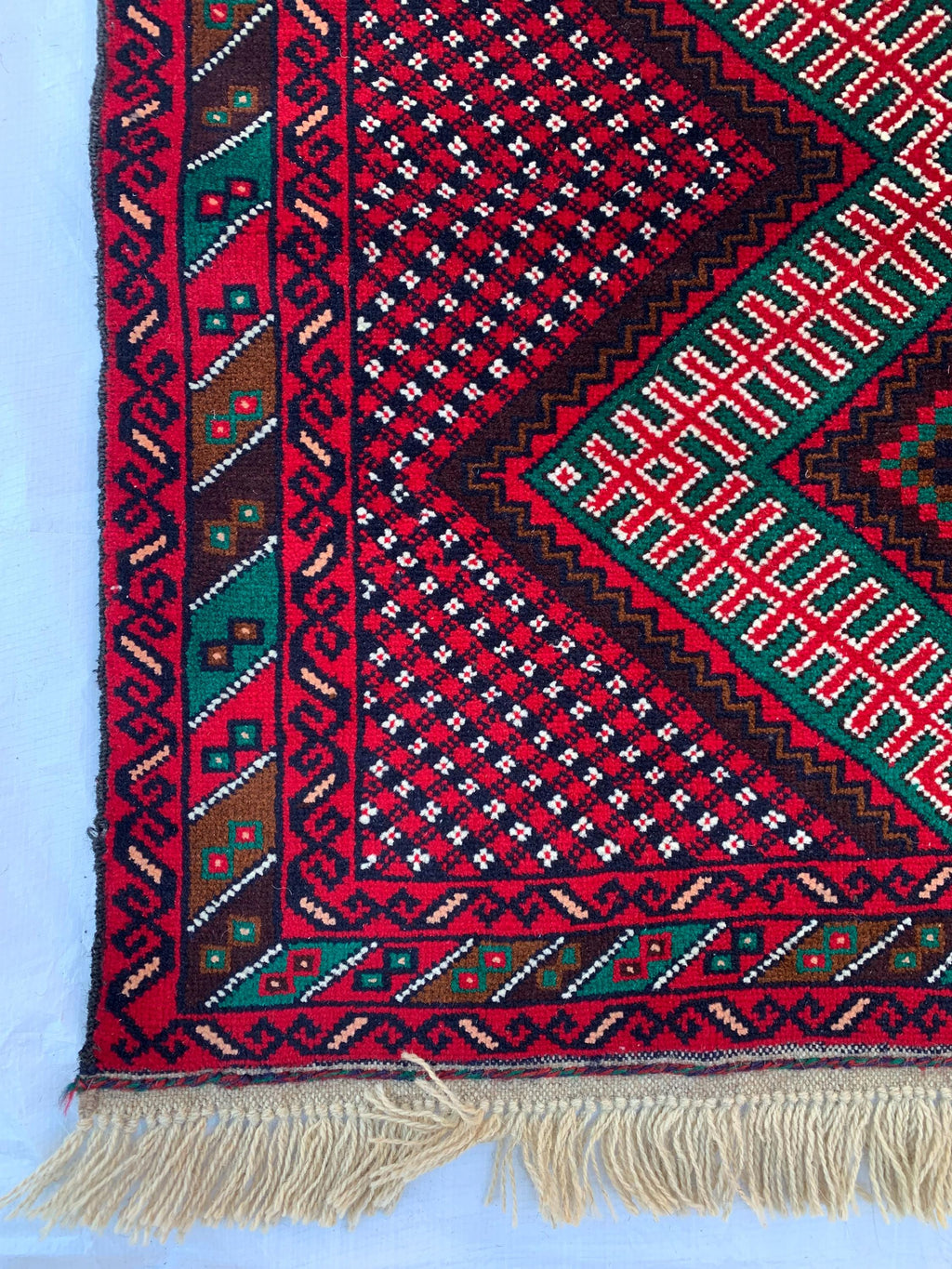 3x6 Vintage Afghan Turkmen Bokhara Rug – Handmade Wool Carpet with Traditional Geometric Gul Design in Rich Red & Deep Brown 2.9x6.2 ft