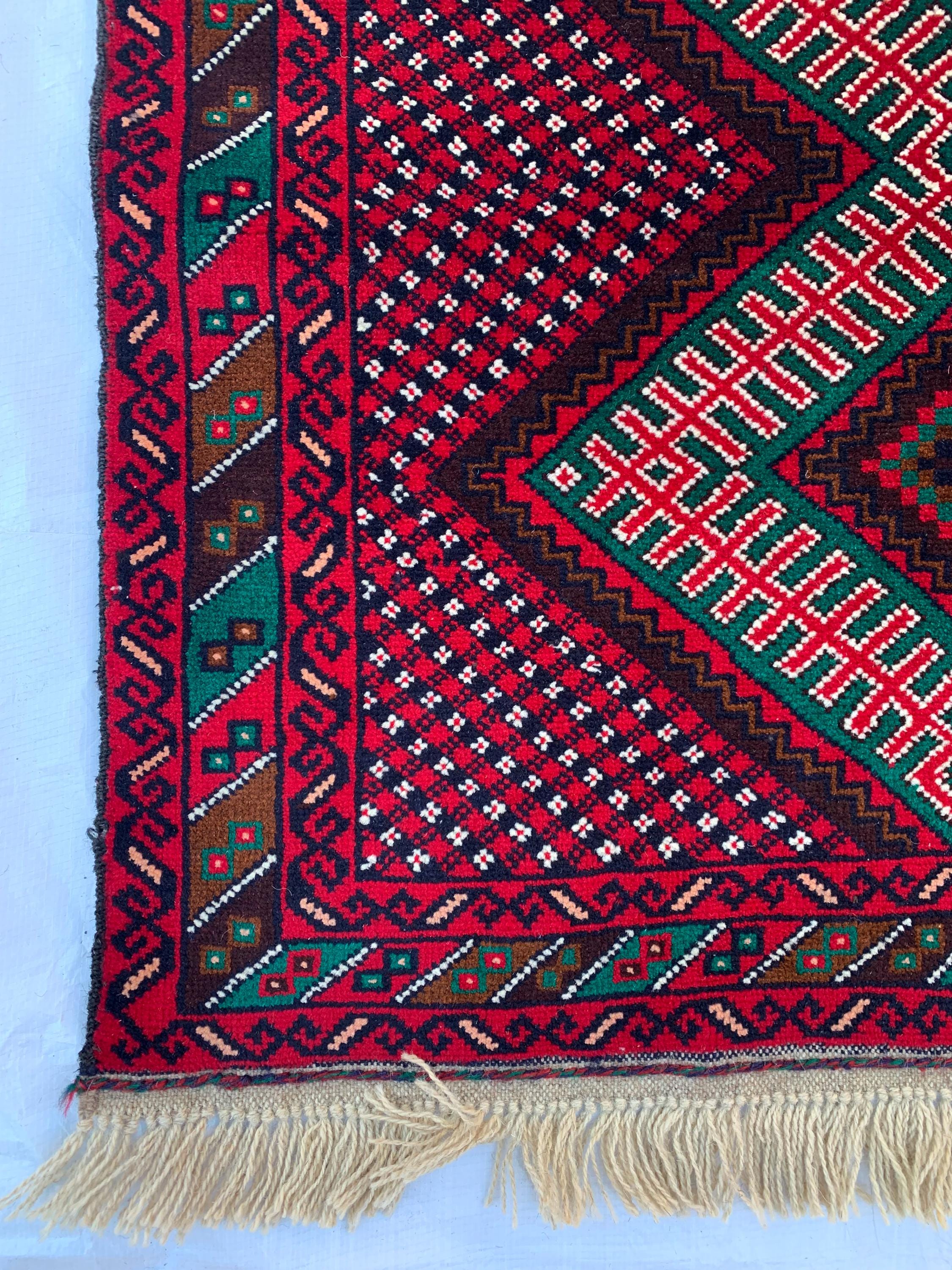 3x6 Vintage Afghan Turkmen Bokhara Rug – Handmade Wool Carpet with Traditional Geometric Gul Design in Rich Red & Deep Brown 2.9x6.2 ft