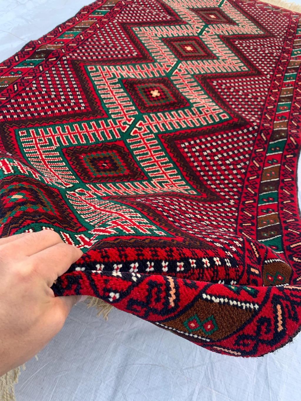 3x6 Vintage Afghan Turkmen Bokhara Rug – Handmade Wool Carpet with Traditional Geometric Gul Design in Rich Red & Deep Brown 2.9x6.2 ft