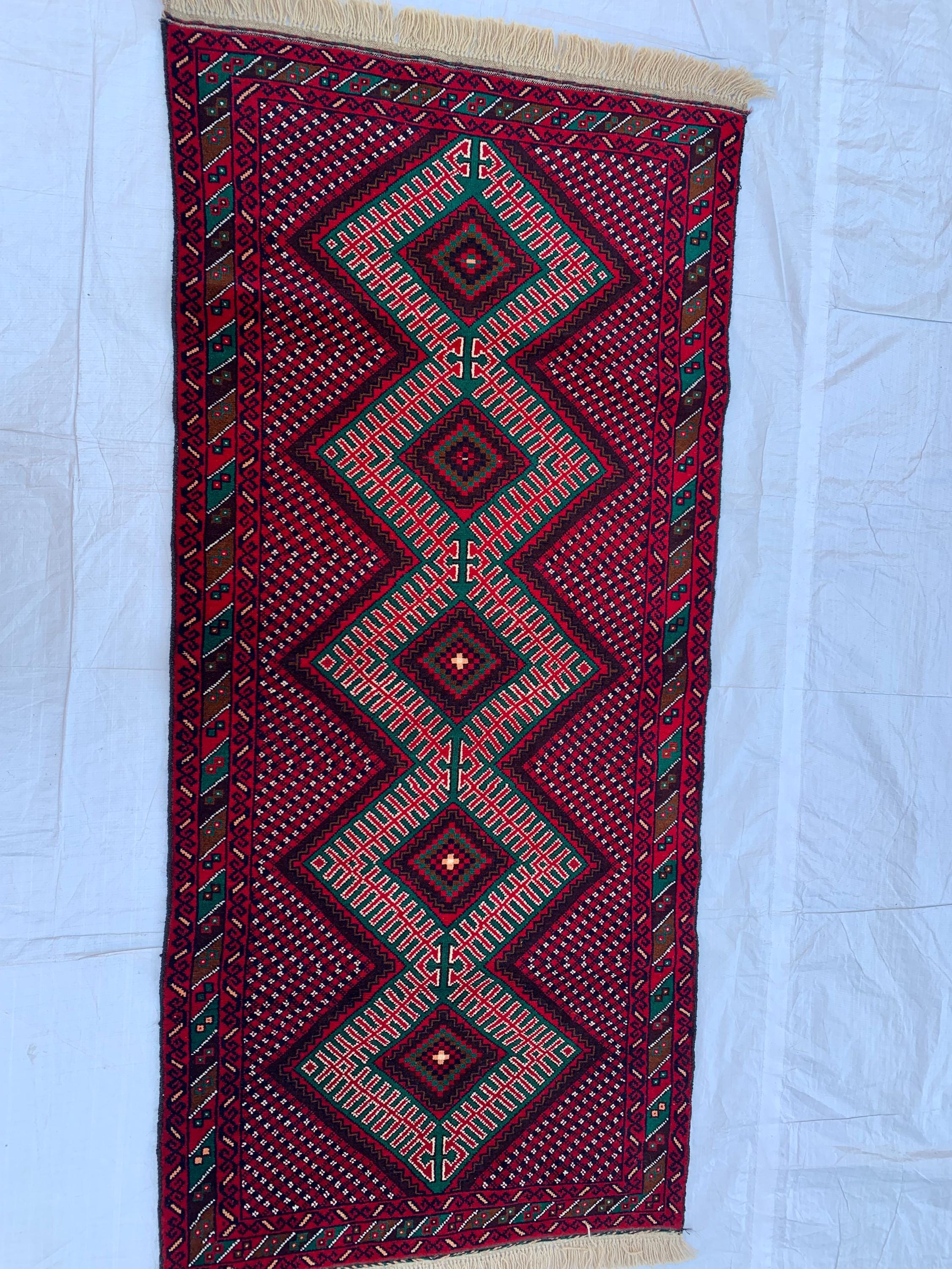 3x6 Vintage Afghan Turkmen Bokhara Rug – Handmade Wool Carpet with Traditional Geometric Gul Design in Rich Red & Deep Brown 2.9x6.2 ft