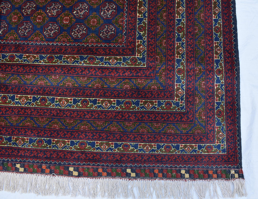 6x9 Elegant Red and Navy Blue Hoja Roshnai Rug–Traditional Handmade Oriental Design for Modern Interiors, Perfect for Bedroom, Living Room
