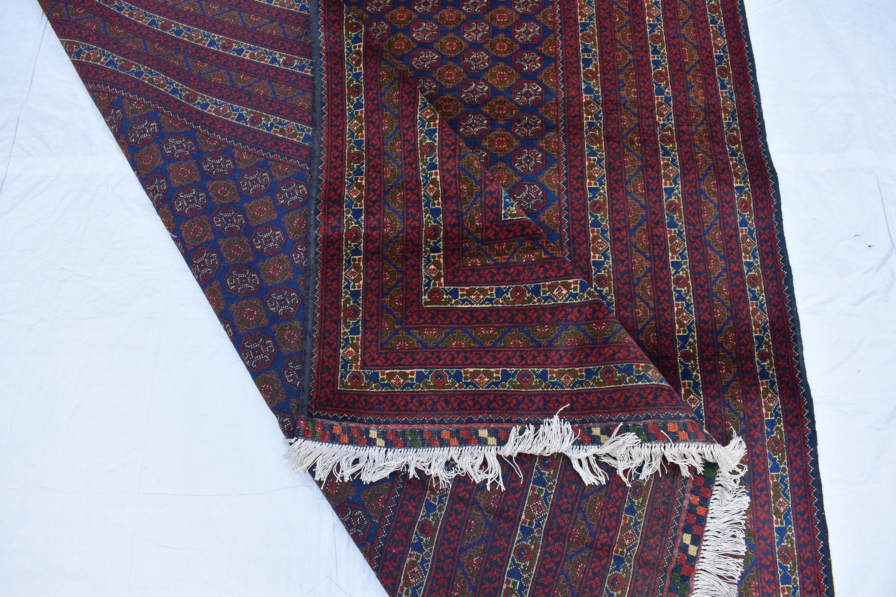6x9 Elegant Red and Navy Blue Hoja Roshnai Rug–Traditional Handmade Oriental Design for Modern Interiors, Perfect for Bedroom, Living Room