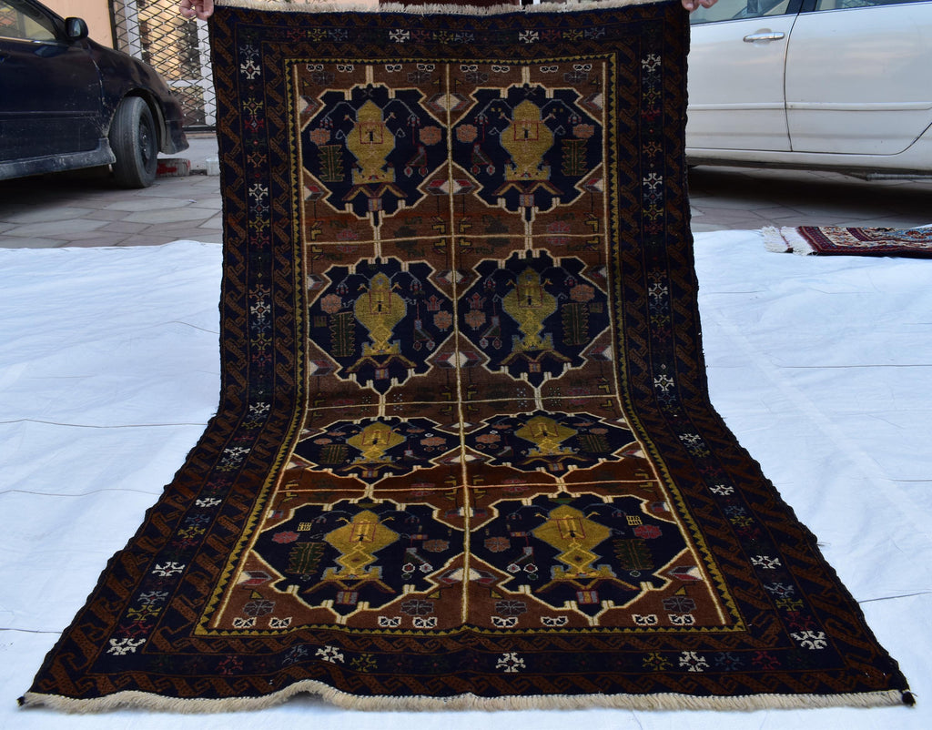 4x6 Antique Baluchi Vintage Rug Exquisite Brown and Black Design, Timeless Tribal Charm, Collectible Rare Item, Wall Hanging Rug, 6.2x3.7 ft