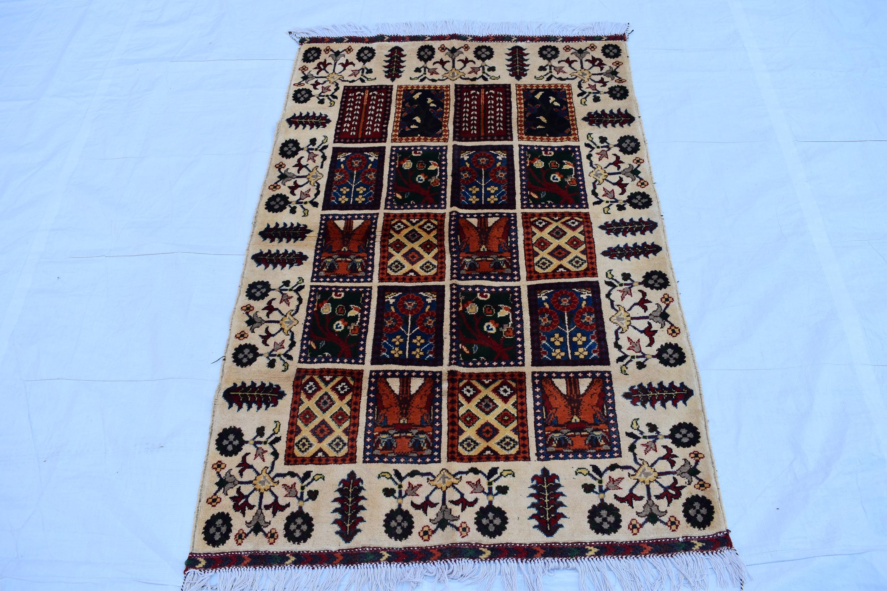 3x4 Ayni Rug Handmade Small Size, Traditional Tribal Design, Perfect for Cozy Spaces, Bedroom, Office 3.4x4.11 ft