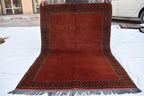 Vintage Afghan Baluch Rug - 4.11x3.5 ft - Rust Red Vintage Wool Kunduz Carpet - Bohemian Tribal Area Rug, Collectible Antique Piece 3x5